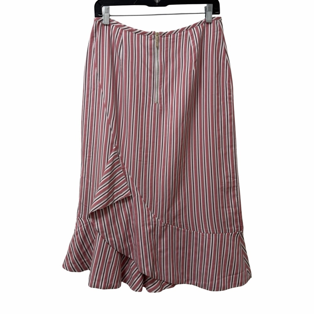 Ted Baker Coryn Striped Ruffle Hem Pencil Midi Pencil Skirt Size 4 Pink NEW - Picture 2 of 12